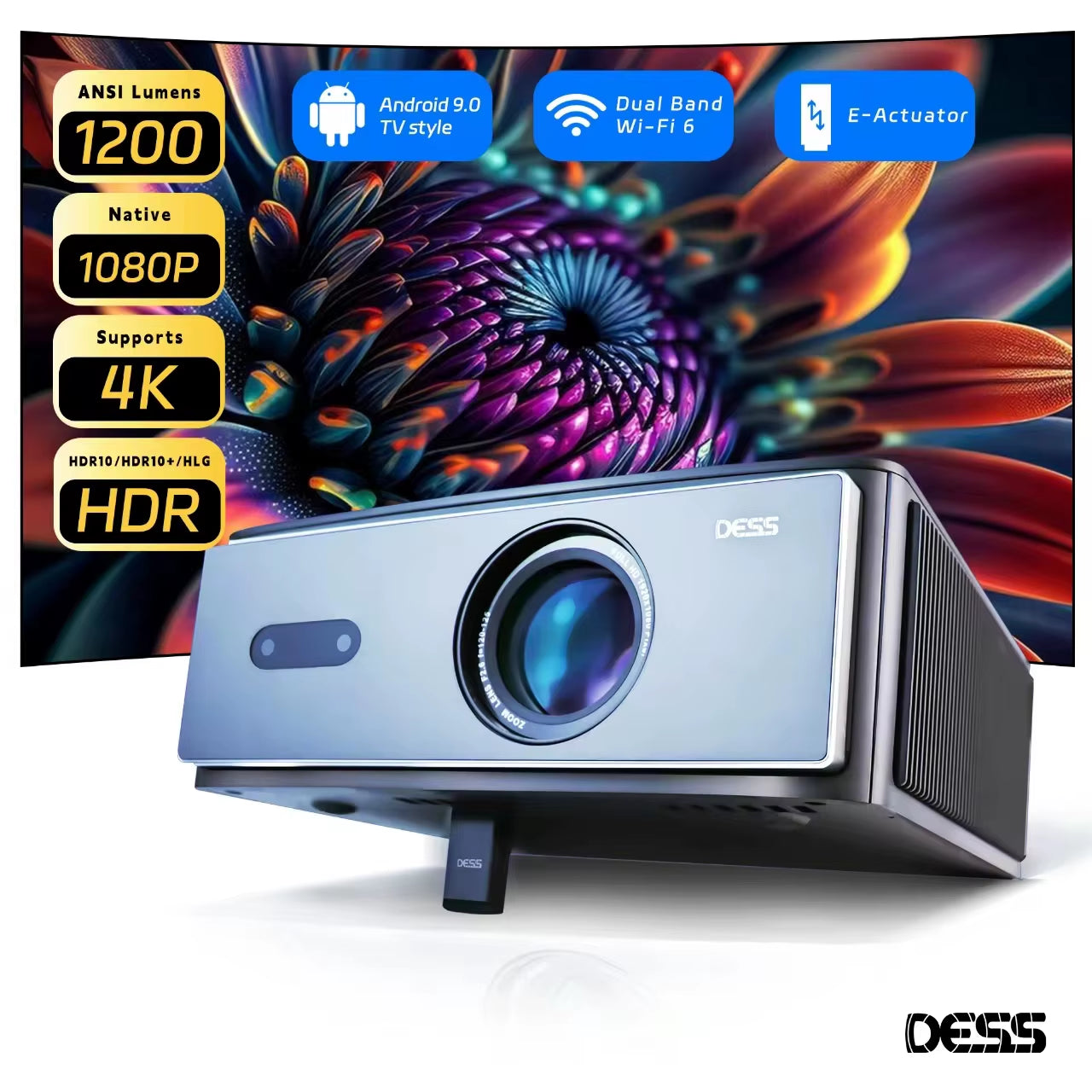 AI Off-Axis&E-Stand C4 PRO 1080P Projector Full HD 4K 1200ANSI Projectors Video Smart TV for Home 32GB Movie Theater Beamer