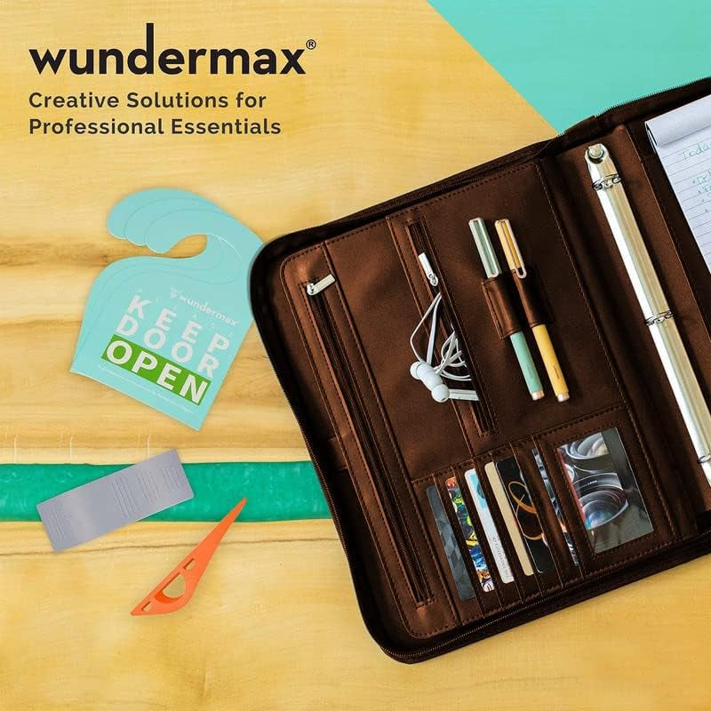 Portfolio Binder - 13 X 10.7 X 1.9 Inch, Vegan Leather, 3-Ring Padfolio for Women and Men W/Handle, Zipper, Notepad, Detachable Binder and Pockets for Tablet, Resume and Documents - Brown