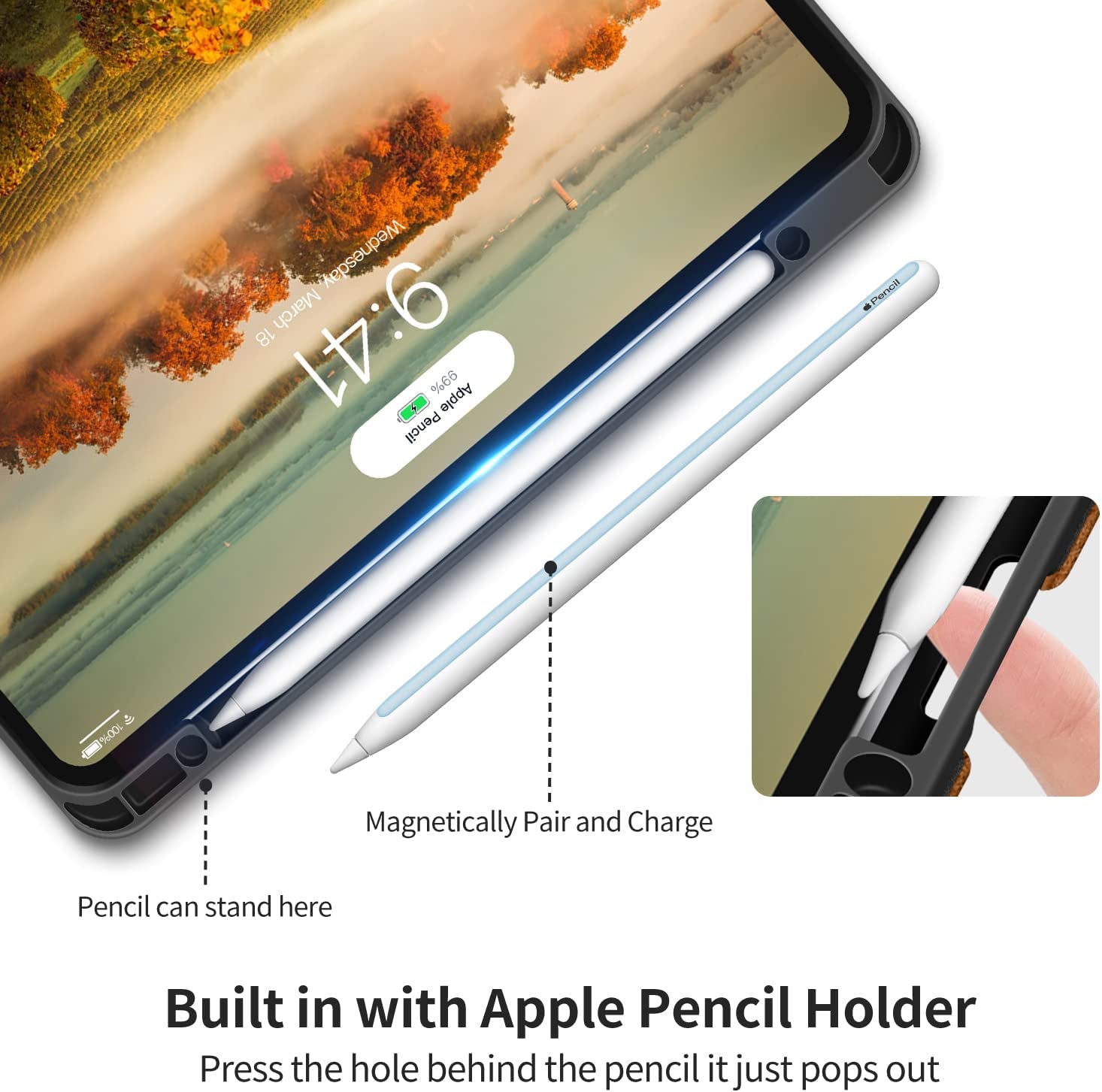 HOLIMET Ipad Pro 12.9 Case 2022 6Th/5Th/4Th/3Rd Generation Case 2021 2020 2018 with Pencil Holder Pocket Strap Folio Stand Cover Soft TPU Back Shockproof, Auto Sleep/Wake,Vegan Leather