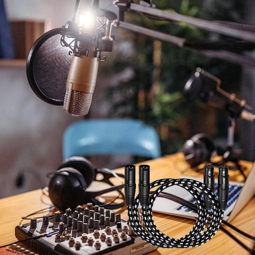 XLR Cable,  3Ft 2 Pack Microphone Cable, XLR Male to Female Balanced Microphone Cord 3 Pin, 3 Foot Short Mic Cord