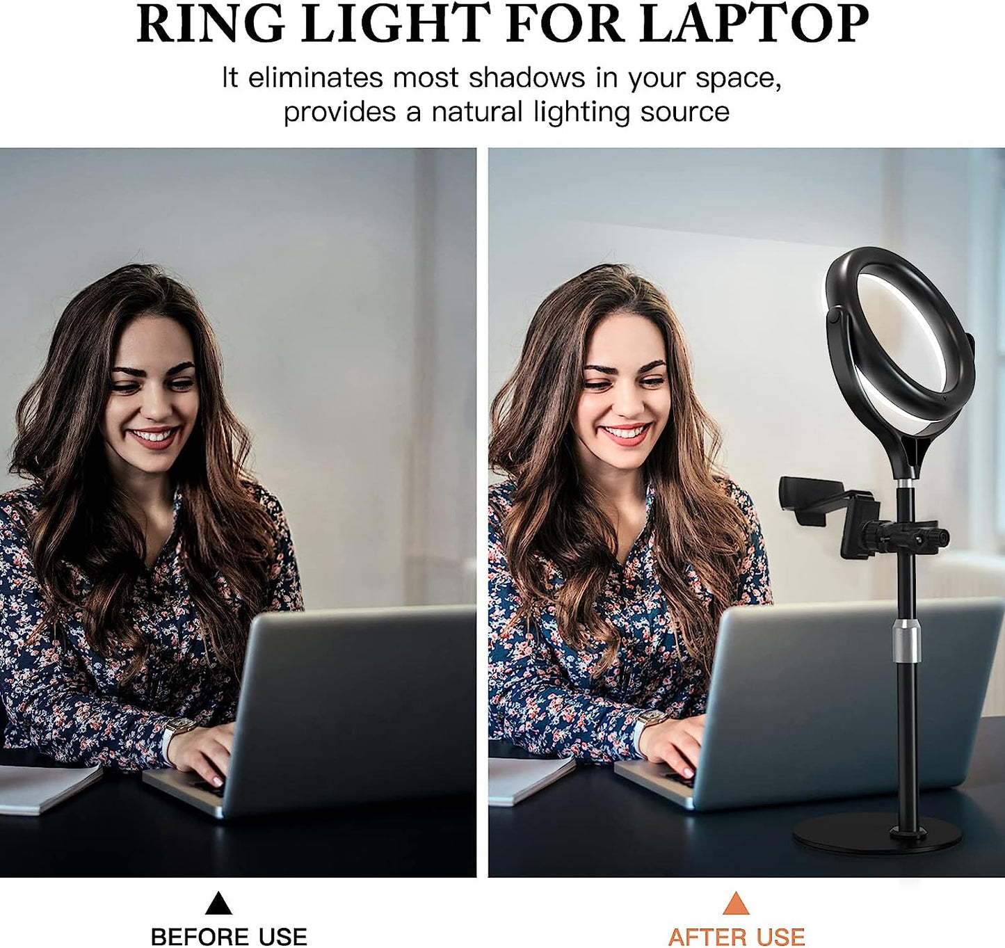 Computer Ring Light for Video Conference Lighting, Desktop Ring Lights with Stand for Laptop Zoom Light, Online Virtual Meeting, Video Call, Selfie Light for Phone Video Recording, Makeup, Live Stream