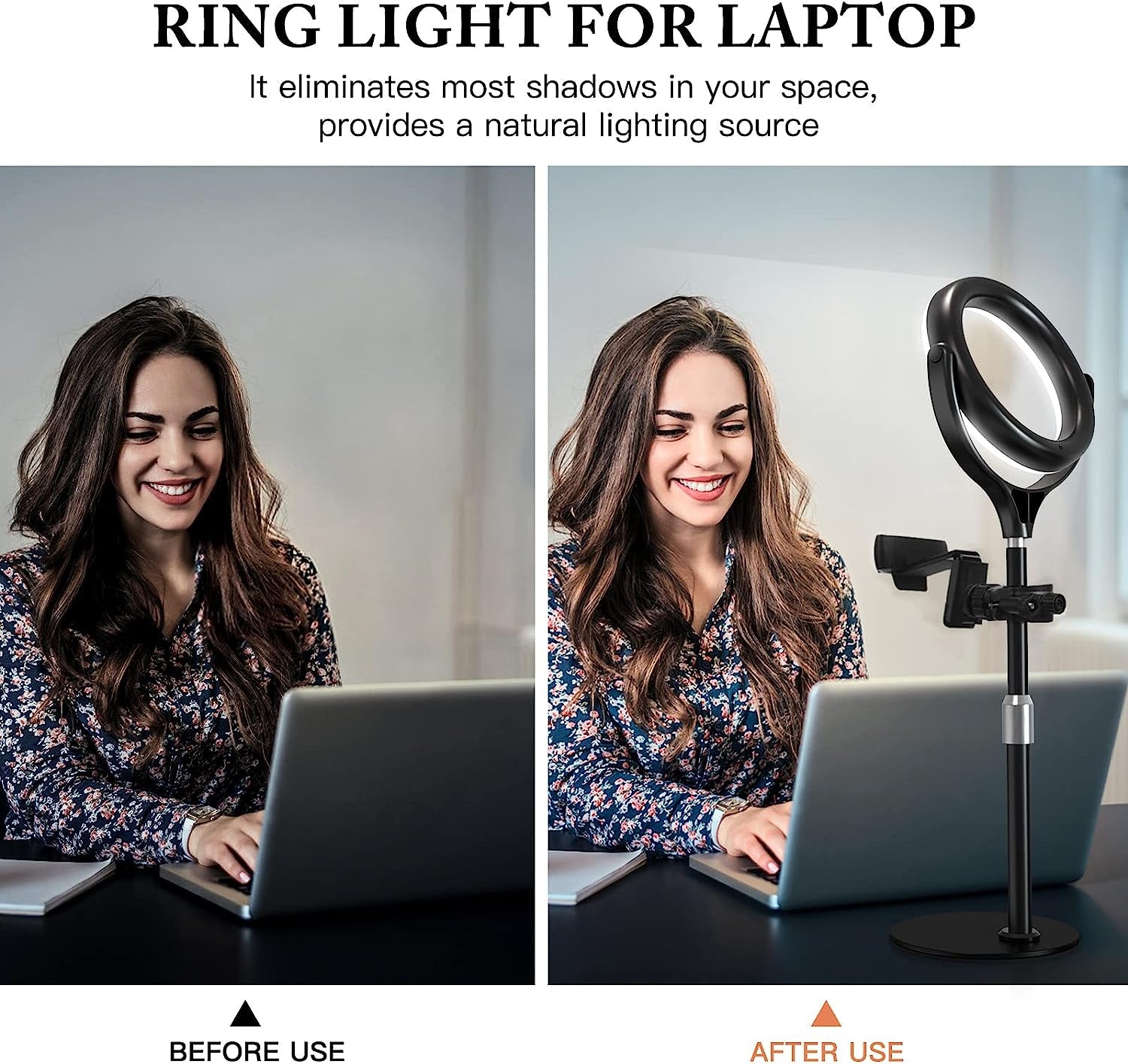 Computer Ring Light for Video Conference Lighting, Desktop Ring Lights with Stand for Laptop Zoom Light, Online Virtual Meeting, Video Call, Selfie Light for Phone Video Recording, Makeup, Live Stream