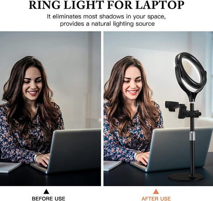 Computer Ring Light for Video Conference Lighting, Desktop Ring Lights with Stand for Laptop Zoom Light, Online Virtual Meeting, Video Call, Selfie Light for Phone Video Recording, Makeup, Live Stream