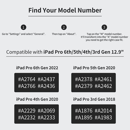 HOLIMET Ipad Pro 12.9 Case 2022 6Th/5Th/4Th/3Rd Generation Case 2021 2020 2018 with Pencil Holder Pocket Strap Folio Stand Cover Soft TPU Back Shockproof, Auto Sleep/Wake,Vegan Leather