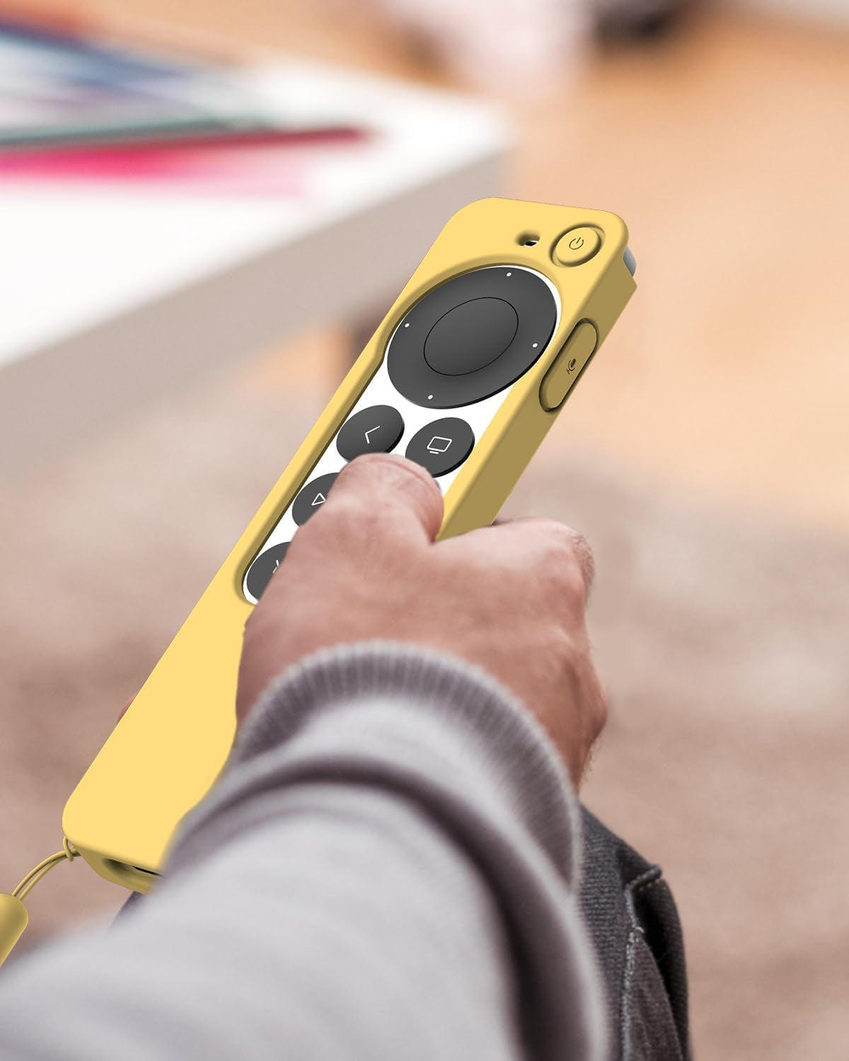 Compatible with Apple TV 4K Siri Remote Case 2021, Silky-Soft Anti-Slip Protective Silicone Cover for Siri Remote Control 2Nd Generation [Lanyard Included], Yellow