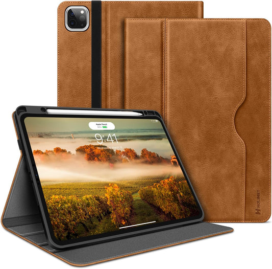 HOLIMET Ipad Pro 12.9 Case 2022 6Th/5Th/4Th/3Rd Generation Case 2021 2020 2018 with Pencil Holder Pocket Strap Folio Stand Cover Soft TPU Back Shockproof, Auto Sleep/Wake,Vegan Leather