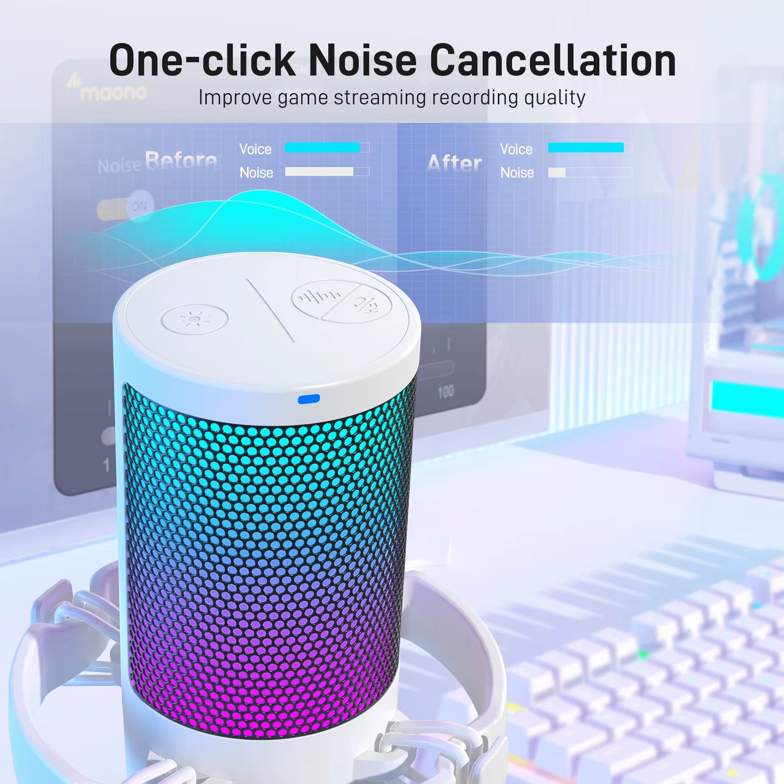 Gamerwave DGM20 RGB Gaming Microphone USB Condenser Mic Noise Canceling Mic with Mic Gain,Rgb Light,One Key Mute