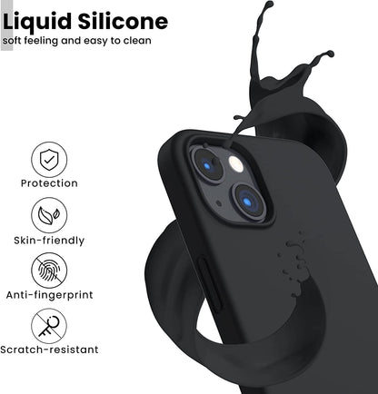 Shockproof Liquid Silicone Designed for Iphone 13 Case Gel Rubber Full Body Protection Anti-Shock Cover Case Drop Protection 6.1Inch-Black