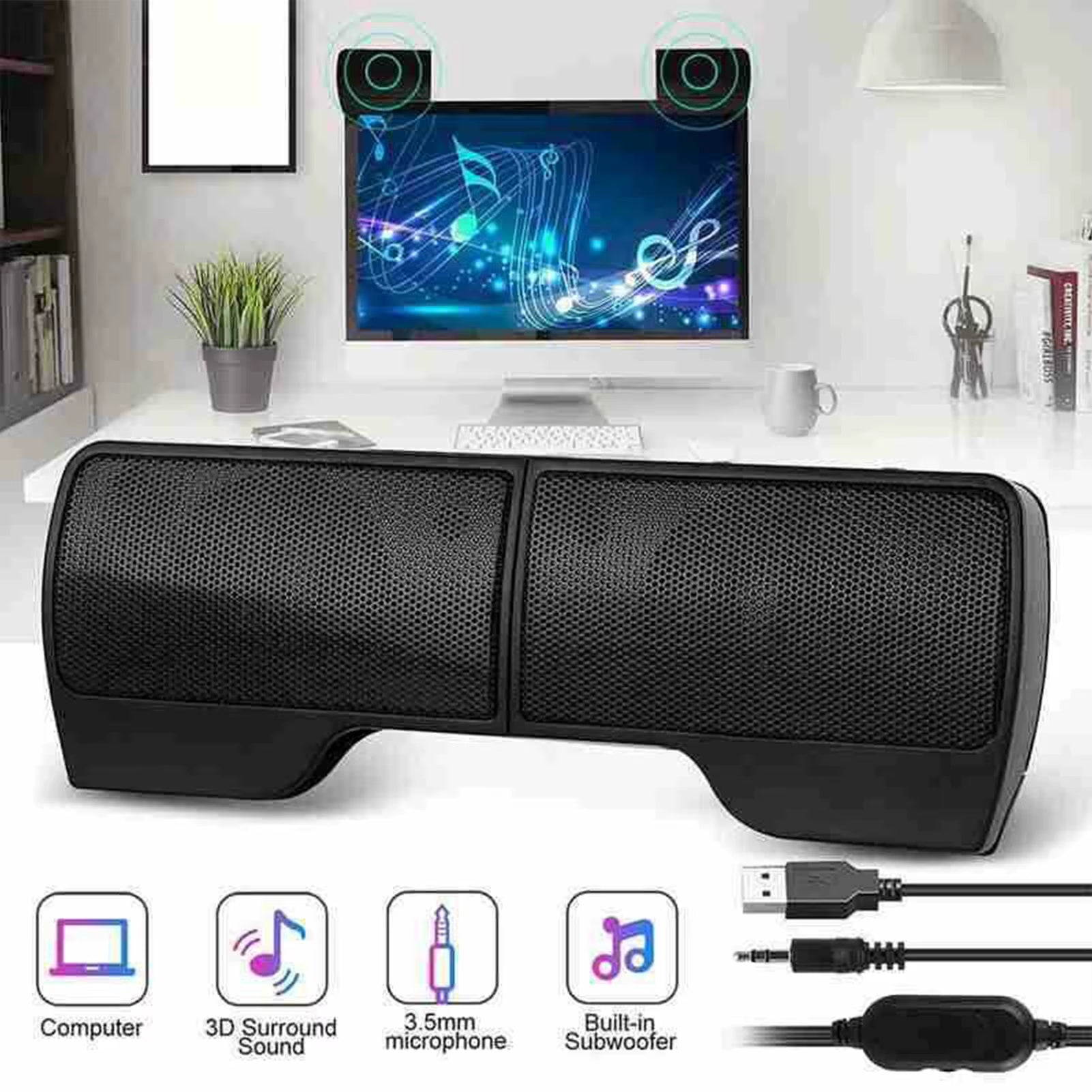 PC Computer Speakers External Clip on Computer Speakers USB Powered Wired Multimedia Mini Soundbar for Computer Laptop Speakers