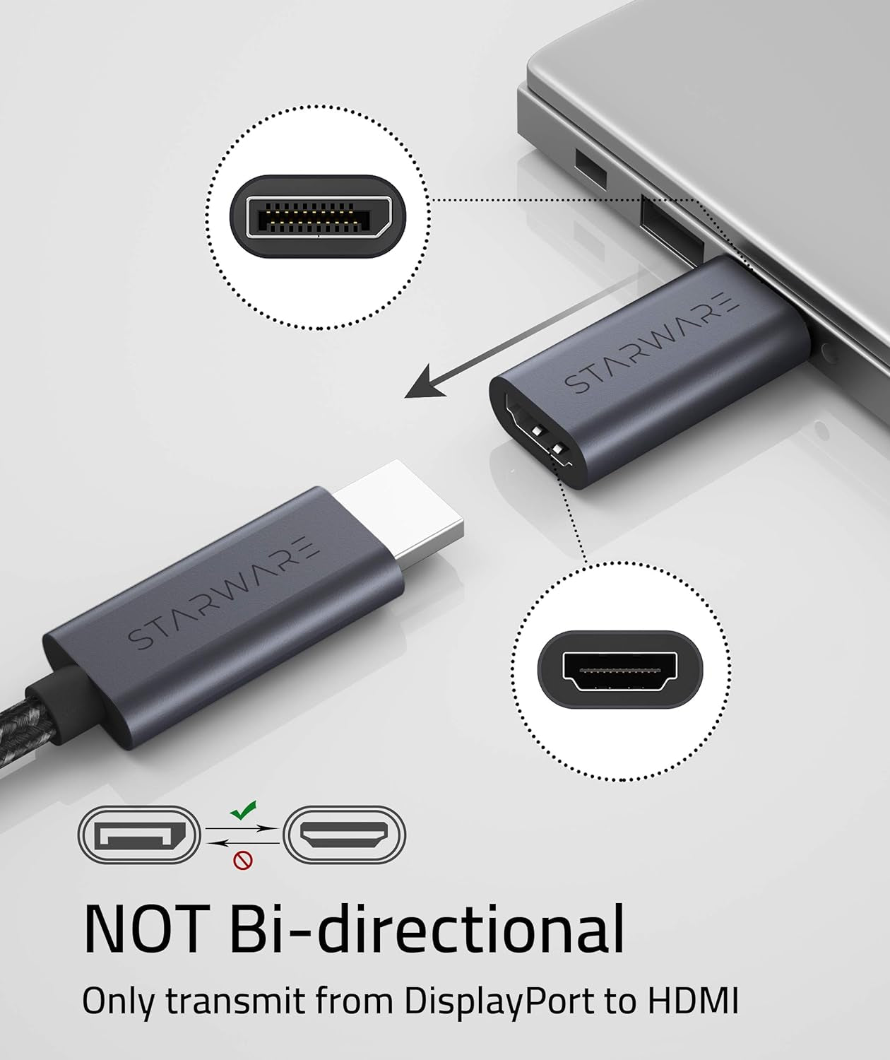 Displayport to HDMI Adapter [NOT USB], 4K UHD, Uni-Directional Hdmi(Monitor) to Display Port DP (Source) Adapter Compatible with Displayport Source Devices