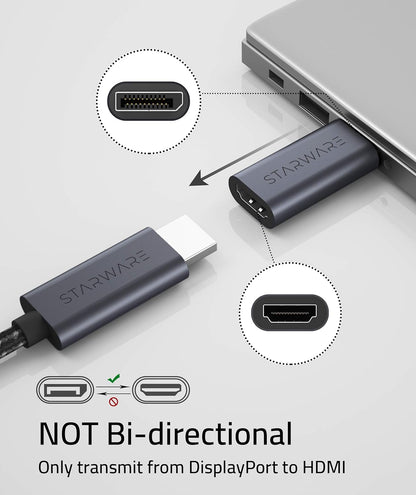 Displayport to HDMI Adapter [NOT USB], 4K UHD, Uni-Directional Hdmi(Monitor) to Display Port DP (Source) Adapter Compatible with Displayport Source Devices