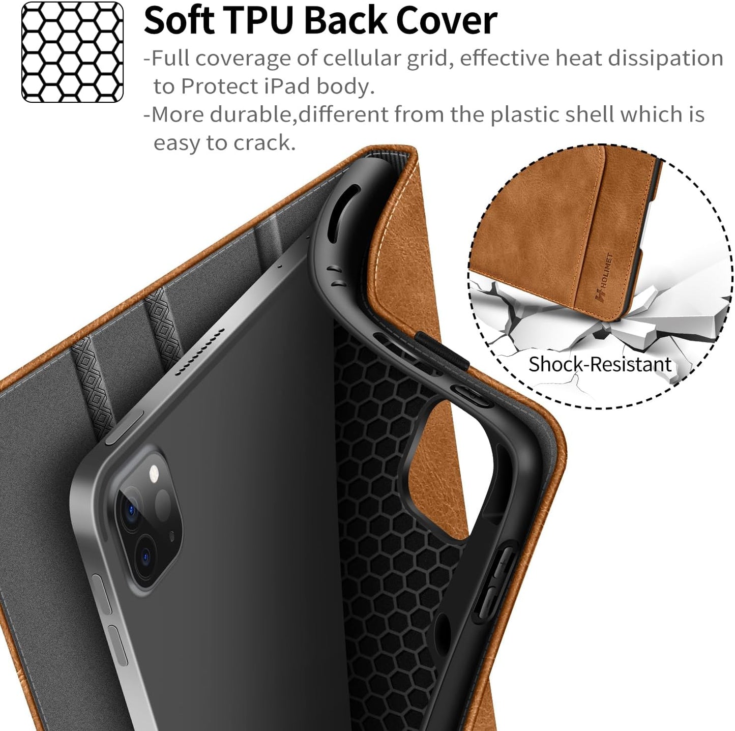 HOLIMET Ipad Pro 12.9 Case 2022 6Th/5Th/4Th/3Rd Generation Case 2021 2020 2018 with Pencil Holder Pocket Strap Folio Stand Cover Soft TPU Back Shockproof, Auto Sleep/Wake,Vegan Leather