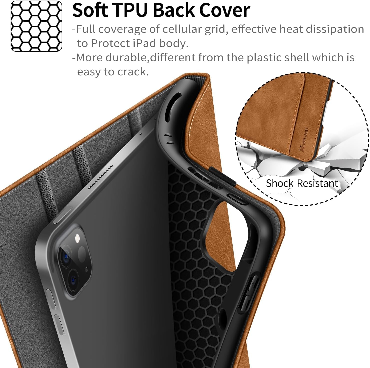 HOLIMET Ipad Pro 12.9 Case 2022 6Th/5Th/4Th/3Rd Generation Case 2021 2020 2018 with Pencil Holder Pocket Strap Folio Stand Cover Soft TPU Back Shockproof, Auto Sleep/Wake,Vegan Leather