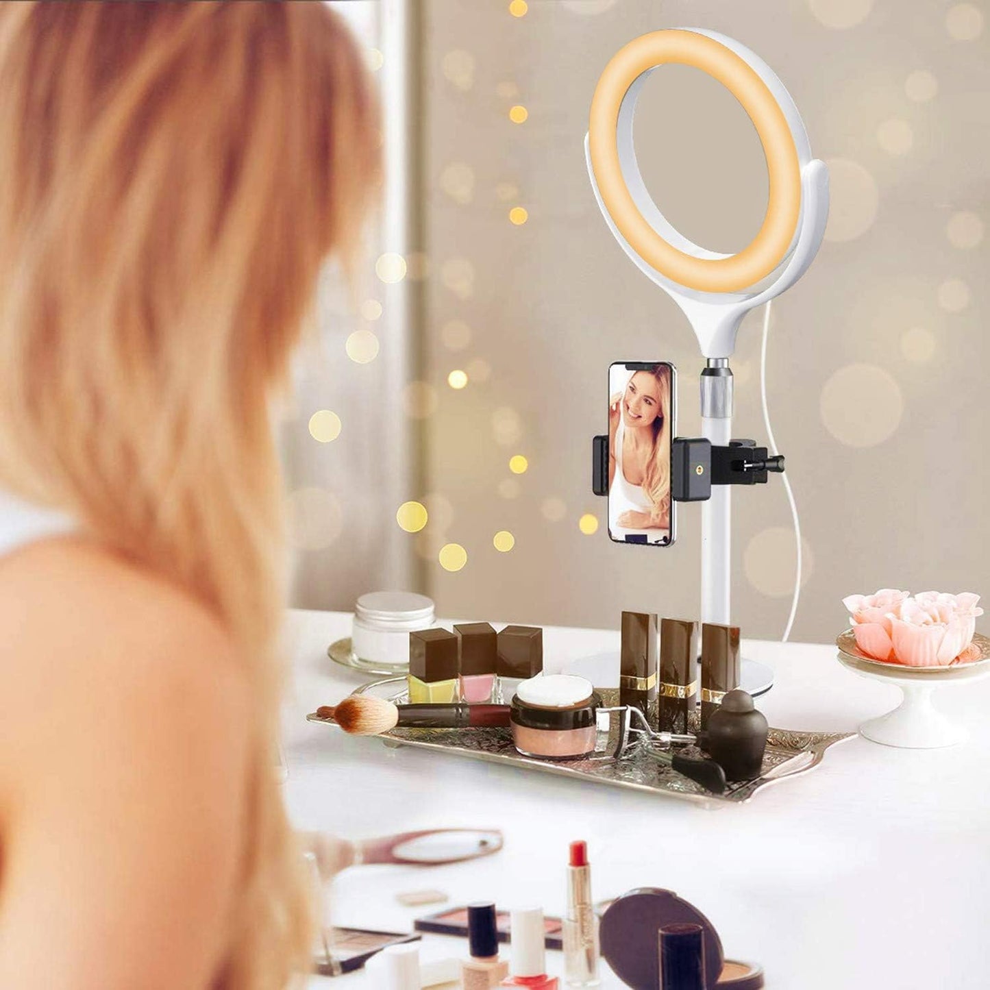 Computer Ring Light for Video Conference Lighting, Desktop Ring Lights with Stand for Laptop Zoom Light, Online Virtual Meeting, Video Call, Selfie Light for Phone Video Recording, Makeup, Live Stream