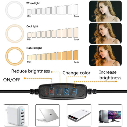 Computer Ring Light for Video Conference Lighting, Desktop Ring Lights with Stand for Laptop Zoom Light, Online Virtual Meeting, Video Call, Selfie Light for Phone Video Recording, Makeup, Live Stream