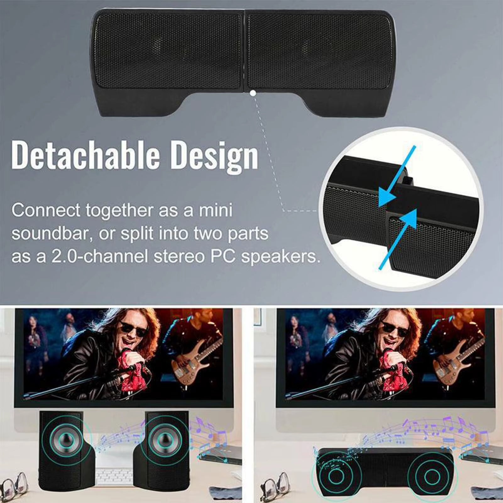 PC Computer Speakers External Clip on Computer Speakers USB Powered Wired Multimedia Mini Soundbar for Computer Laptop Speakers