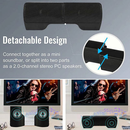 PC Computer Speakers External Clip on Computer Speakers USB Powered Wired Multimedia Mini Soundbar for Computer Laptop Speakers