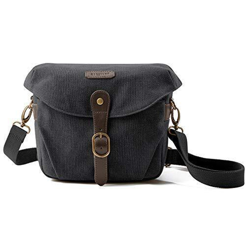 Camera Bag, SLR DSLR Canvas Crossbody Camera Case, Compact Camera 01-Black