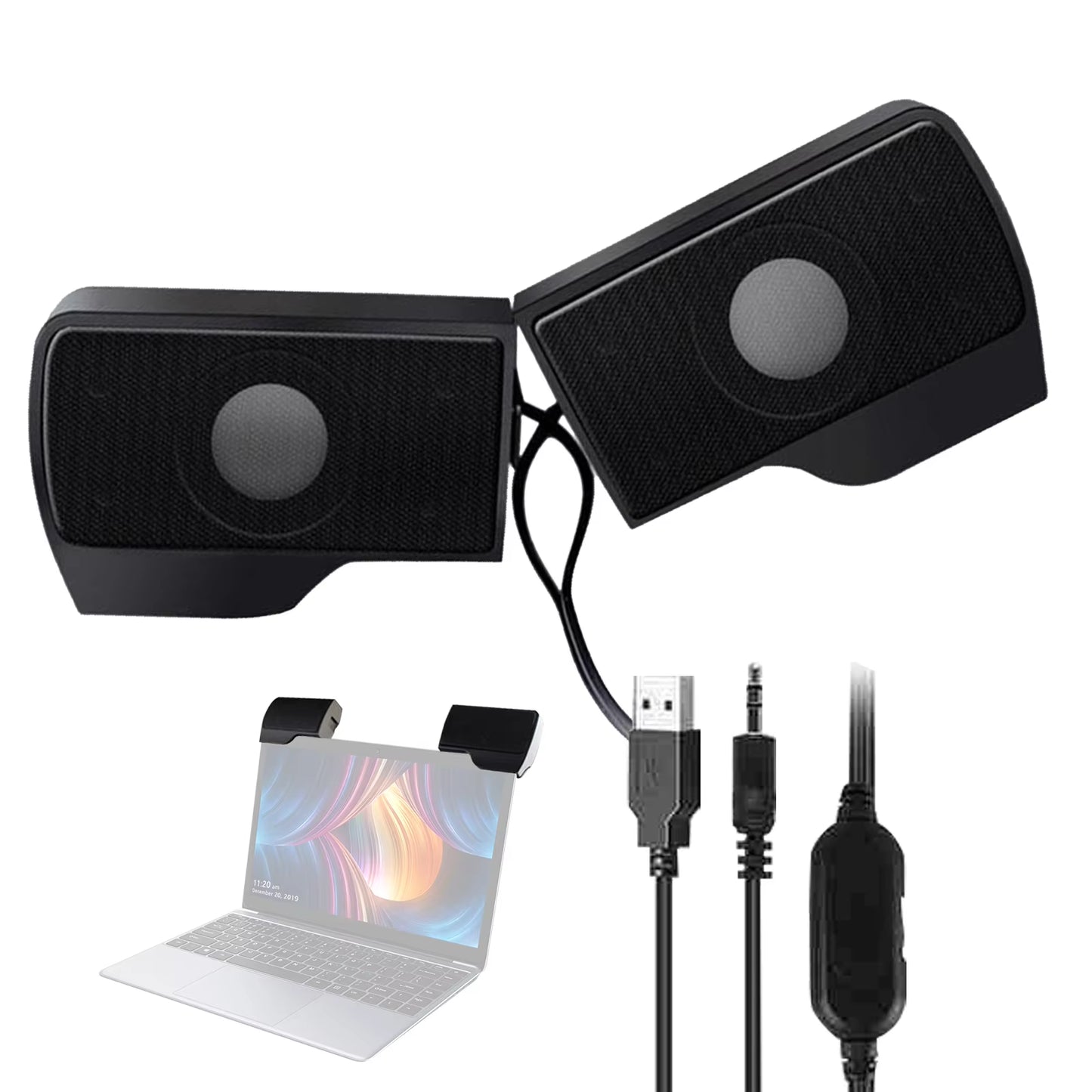 PC Computer Speakers External Clip on Computer Speakers USB Powered Wired Multimedia Mini Soundbar for Computer Laptop Speakers