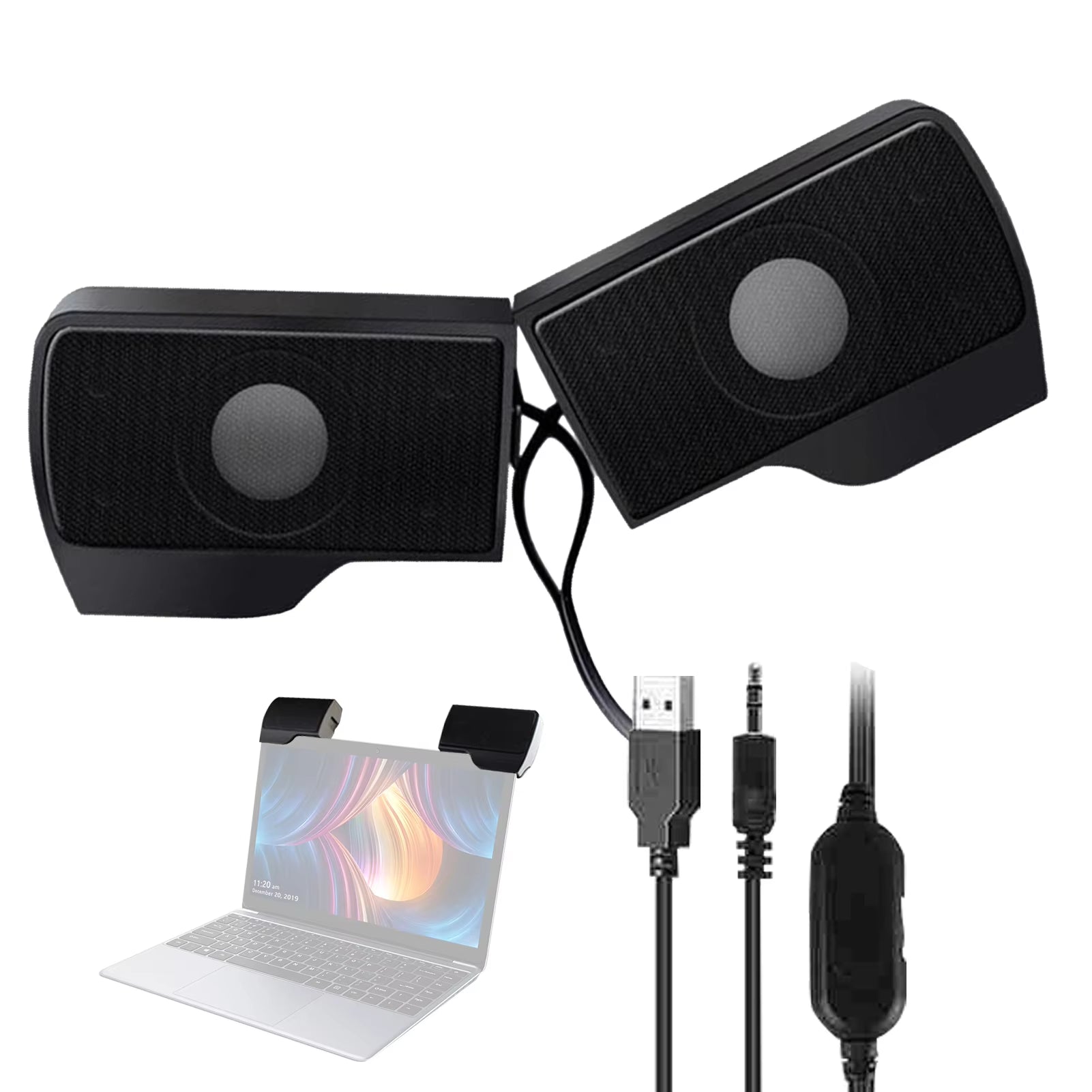 PC Computer Speakers External Clip on Computer Speakers USB Powered Wired Multimedia Mini Soundbar for Computer Laptop Speakers