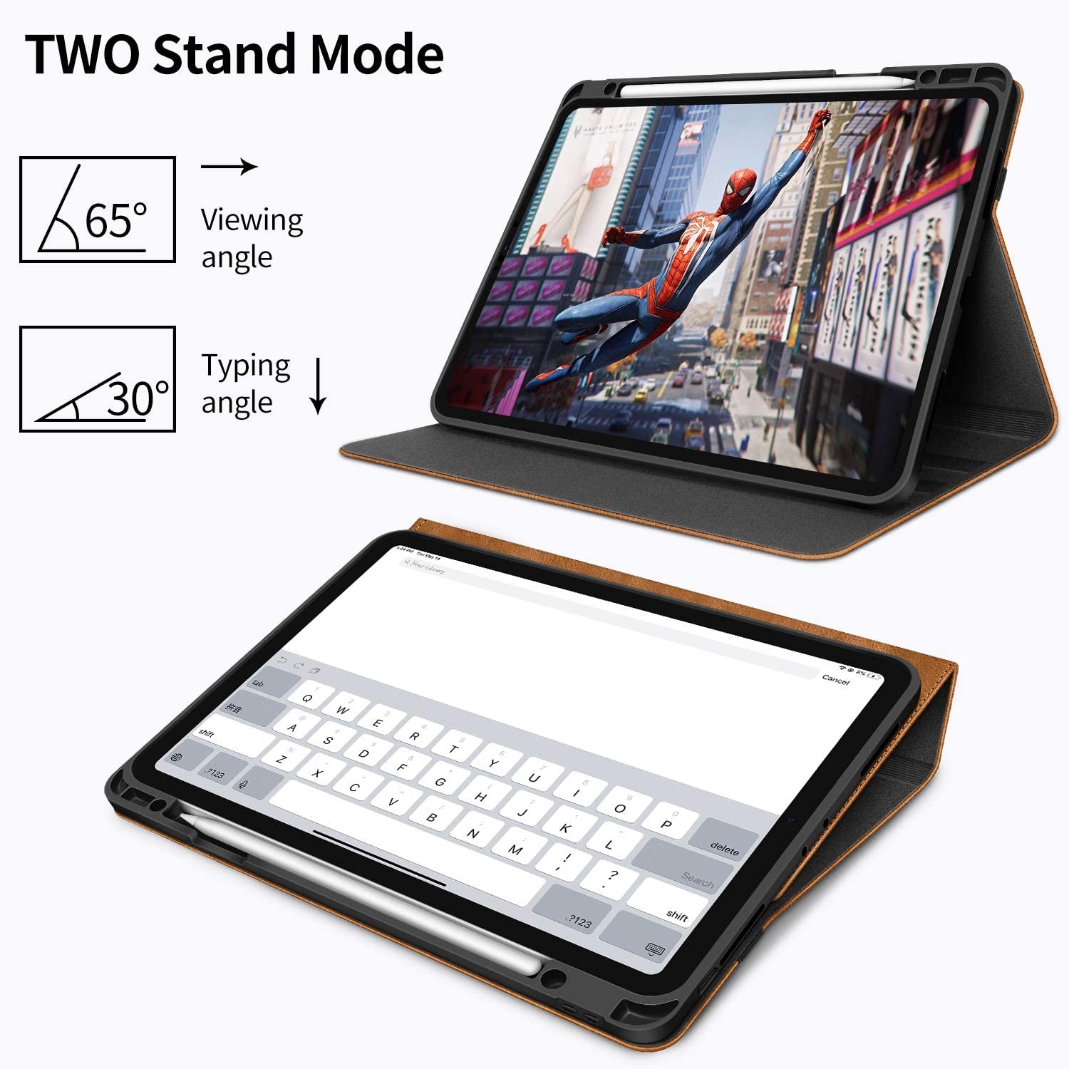 HOLIMET Ipad Pro 12.9 Case 2022 6Th/5Th/4Th/3Rd Generation Case 2021 2020 2018 with Pencil Holder Pocket Strap Folio Stand Cover Soft TPU Back Shockproof, Auto Sleep/Wake,Vegan Leather