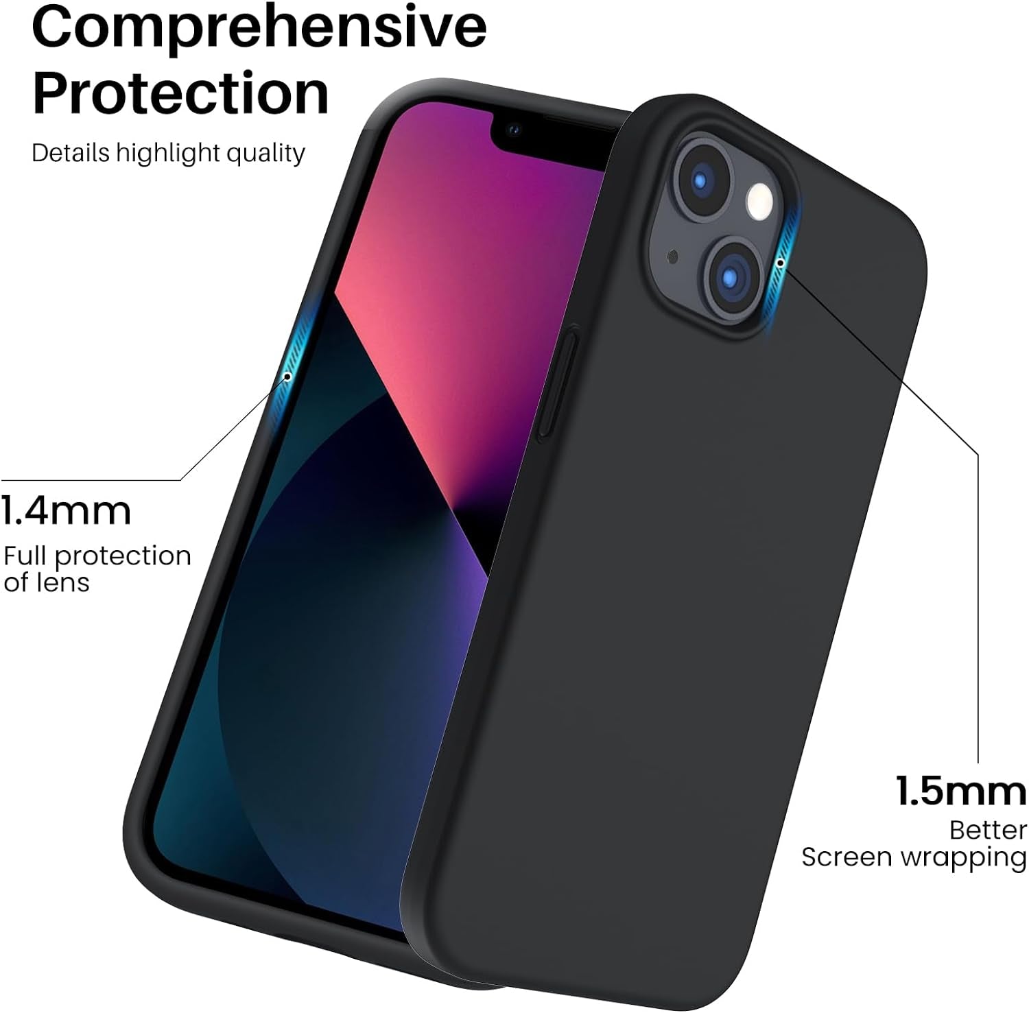 Shockproof Liquid Silicone Designed for Iphone 13 Case Gel Rubber Full Body Protection Anti-Shock Cover Case Drop Protection 6.1Inch-Black