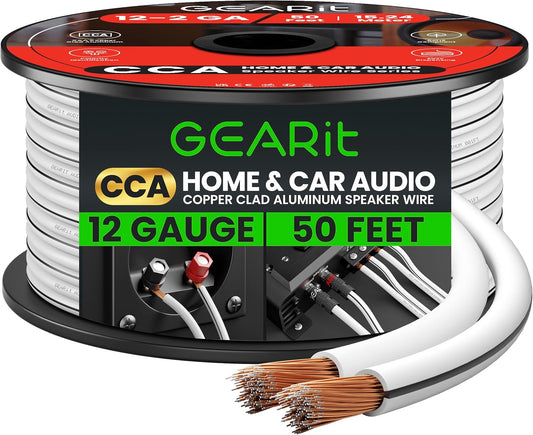 12AWG Speaker Wire,  Pro Series 12 AWG Gauge Speaker Wire Cable (50 Feet / 15.24 Meters) Great Use for Home Theater Speakers and Car Speakers White
