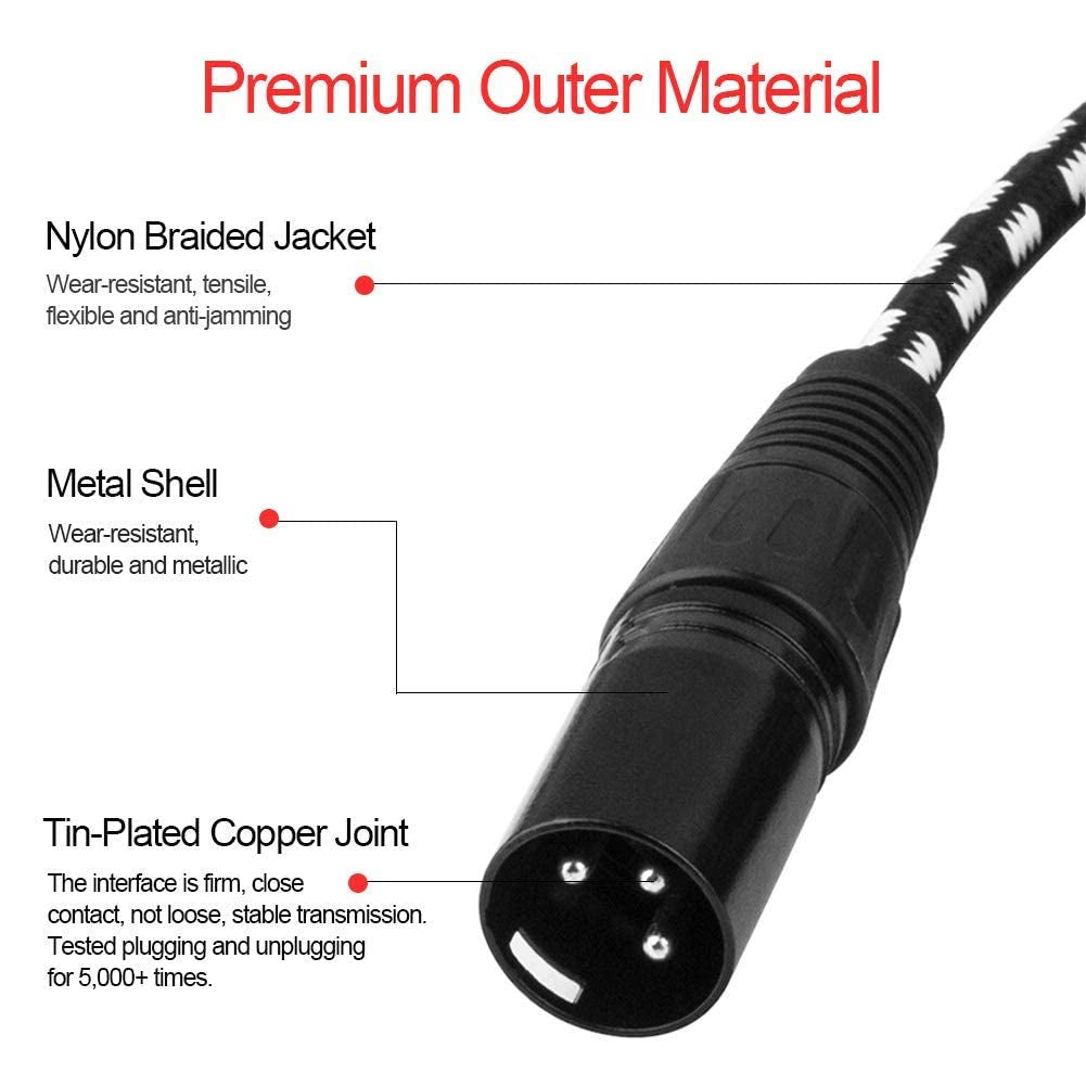XLR Cable,  3Ft 2 Pack Microphone Cable, XLR Male to Female Balanced Microphone Cord 3 Pin, 3 Foot Short Mic Cord