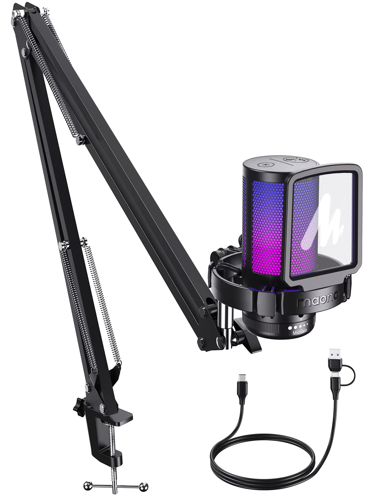 Gamerwave DGM20 RGB Gaming Microphone USB Condenser Mic Noise Canceling Mic with Mic Gain,Rgb Light,One Key Mute