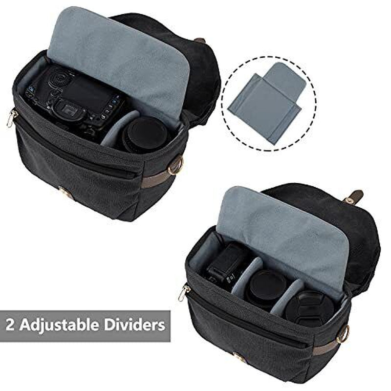 Camera Bag, SLR DSLR Canvas Crossbody Camera Case, Compact Camera 01-Black