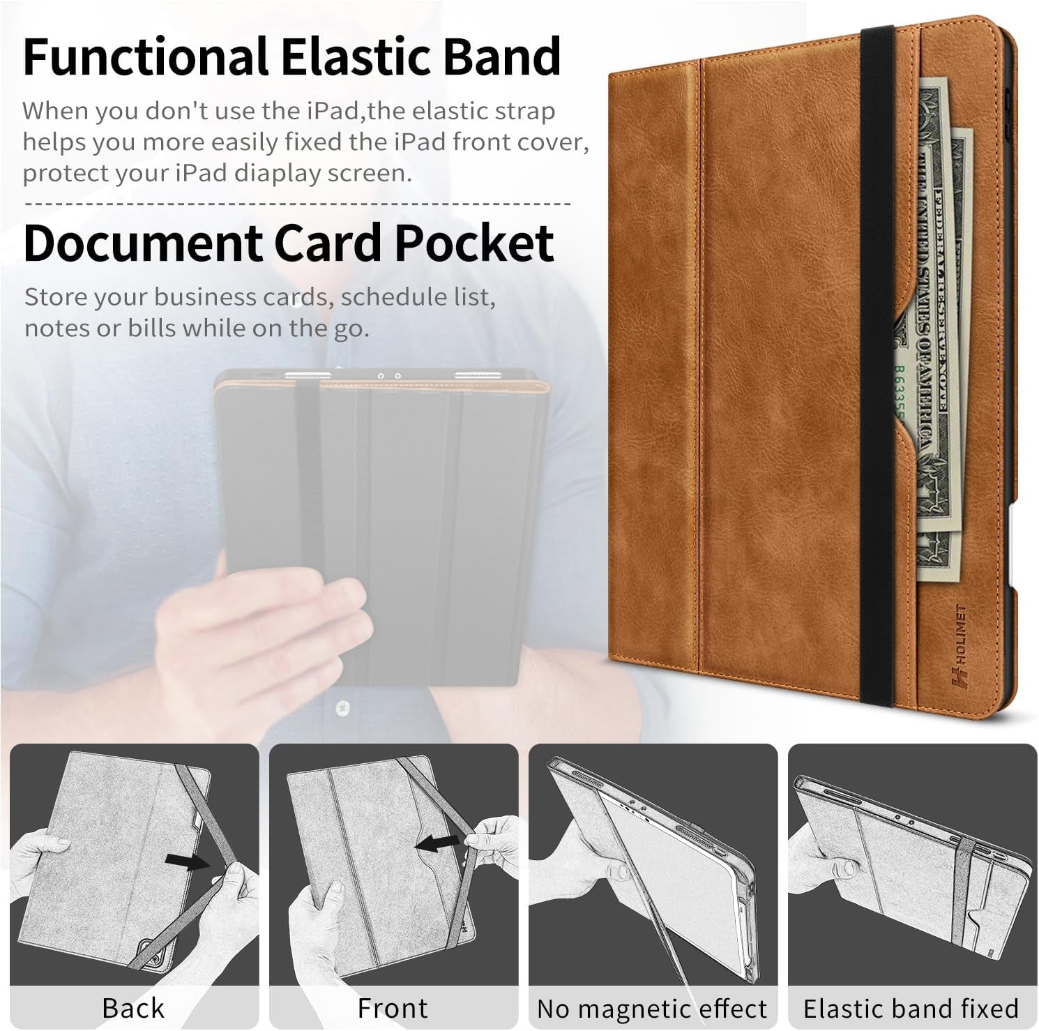 HOLIMET Ipad Pro 12.9 Case 2022 6Th/5Th/4Th/3Rd Generation Case 2021 2020 2018 with Pencil Holder Pocket Strap Folio Stand Cover Soft TPU Back Shockproof, Auto Sleep/Wake,Vegan Leather